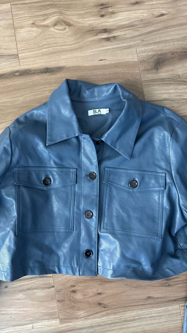 SLA The Label Faux Leather Jacket Size S Blue